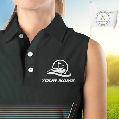 Women's sleeveless golf polo shirt side view, breathable polyester fabric
