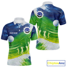 Load image into Gallery viewer, Mens Golf Polo Shirts Custom Name Blue And Green Golf Shirt, Tournament Golf Tops For Mens NBT546