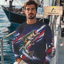 Load image into Gallery viewer, American Flag Fishing Shirt, Bass Fishing Shirts Long Sleeve, Bass Fishing Tournament Shirts| Blue NBT433