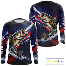 Load image into Gallery viewer, American Flag Fishing Shirt, Bass Fishing Shirts Long Sleeve, Bass Fishing Tournament Shirts| Blue NBT433