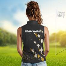 Load image into Gallery viewer, A woman wearing a green argyle golf polo shirt with “Team Name” on the back.