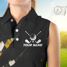 Load image into Gallery viewer, Close-up fabric detail of lightweight 100% polyester quick-dry golf polo shirt with golf clubs graphic and "Your Name" on the chest.