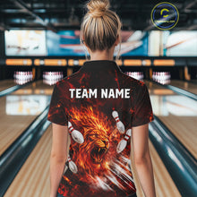 Load image into Gallery viewer, Bowler wearing Red Flame Lion Custom Men Bowling 1/4 Quarter Zip Shirts Bowling League Shirts - back view