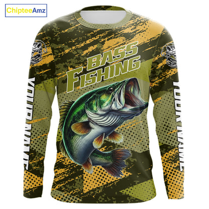 Green Camo Custom Largemouth Bass Fishing Shirts For Men, Bass Fishing Jerseys NBT438