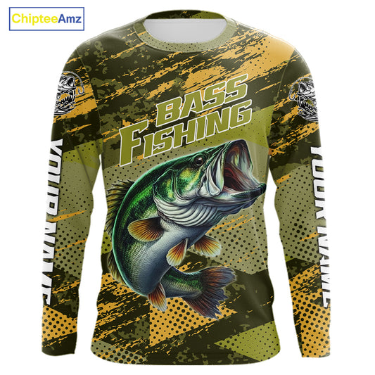 Green Camo Custom Largemouth Bass Fishing Shirts For Men, Bass Fishing Jerseys NBT438