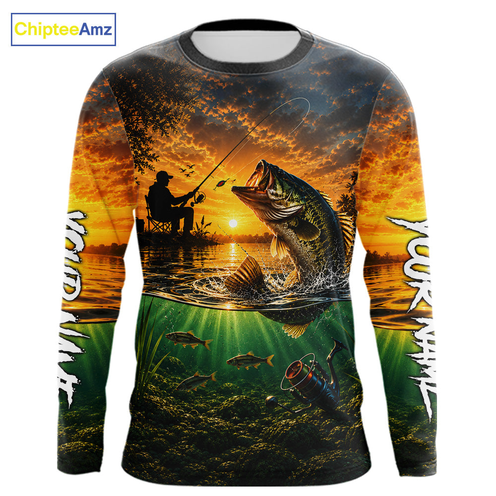 Largemouth Bass Fishing Custom Performance Fishing Shirt Long Sleeve, Bass Fishing Jerseys NBT946