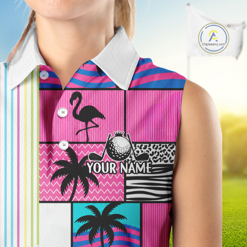 Custom Funny Golfer Animal Print Pattern Sleeveless Golf Polo Shirts, Golf Shirt For Women, Golf Gifts NBT702