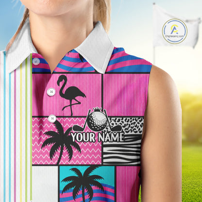 Custom Funny Golfer Animal Print Pattern Sleeveless Golf Polo Shirts, Golf Shirt For Women, Golf Gifts NBT702
