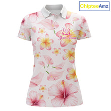 Load image into Gallery viewer, Custom Pink Tropical Flower Funny Flamingo Womens Golf Polo Shirts, Funny Golf Shirts For Ladies NBT565