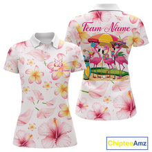 Load image into Gallery viewer, Custom Pink Tropical Flower Funny Flamingo Womens Golf Polo Shirts, Funny Golf Shirts For Ladies NBT565