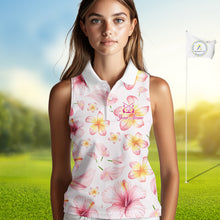 Load image into Gallery viewer, Custom Pink Tropical Flower Funny Flamingo Womens Sleeveless Golf Polo Shirts, Funny Golf Shirts For Ladies NBT565