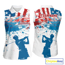 Load image into Gallery viewer, American Flag Womens Sleeveless Golf Polo Shirt Custom Ladies Golf Shirts US Flag Golf Polo Shirt NBT568
