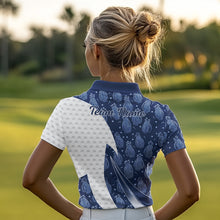 Load image into Gallery viewer, Blue Golf Pattern Polo Golf Shirt For Women Custom Womens Golf Clothes, Best Golf Gifts NBT571