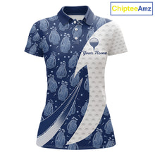 Load image into Gallery viewer, Blue Golf Pattern Polo Golf Shirt For Women Custom Womens Golf Clothes, Best Golf Gifts NBT571