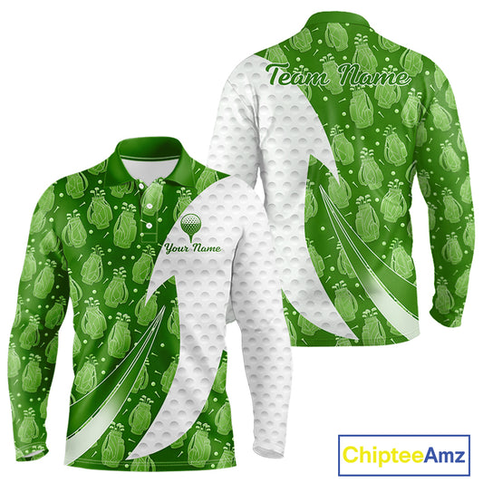 Green Golf Pattern Polo Golf Shirt For Men Custom Mens Golf Clothes, Best Golf Gifts NBT572
