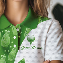 Load image into Gallery viewer, Green Golf Pattern Polo Golf Shirt For Women Custom Ladies Golf Clothes, Best Golf Gifts NBT572