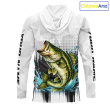 Load image into Gallery viewer, White Camo Bass Fishing Custom Name Long Sleeve Hooded Fishing Shirts With UV Protection NBT462