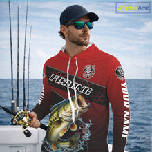 Load image into Gallery viewer, Largemouth Bass Hooded Fishing Shirts Red Camo Custom Name, Bass Fishing Shirts NBT463