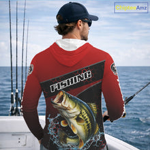 Load image into Gallery viewer, Largemouth Bass Hooded Fishing Shirts Red Camo Custom Name, Bass Fishing Shirts NBT463