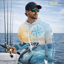 Load image into Gallery viewer, King Mackerel Fishing Sunset Custom Fishing Long Sleeve Hooded Shirt, Compass Offshore Fishing Apparel NBT586