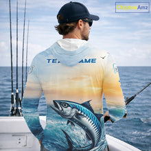 Load image into Gallery viewer, King Mackerel Fishing Sunset Custom Fishing Long Sleeve Hooded Shirt, Compass Offshore Fishing Apparel NBT586