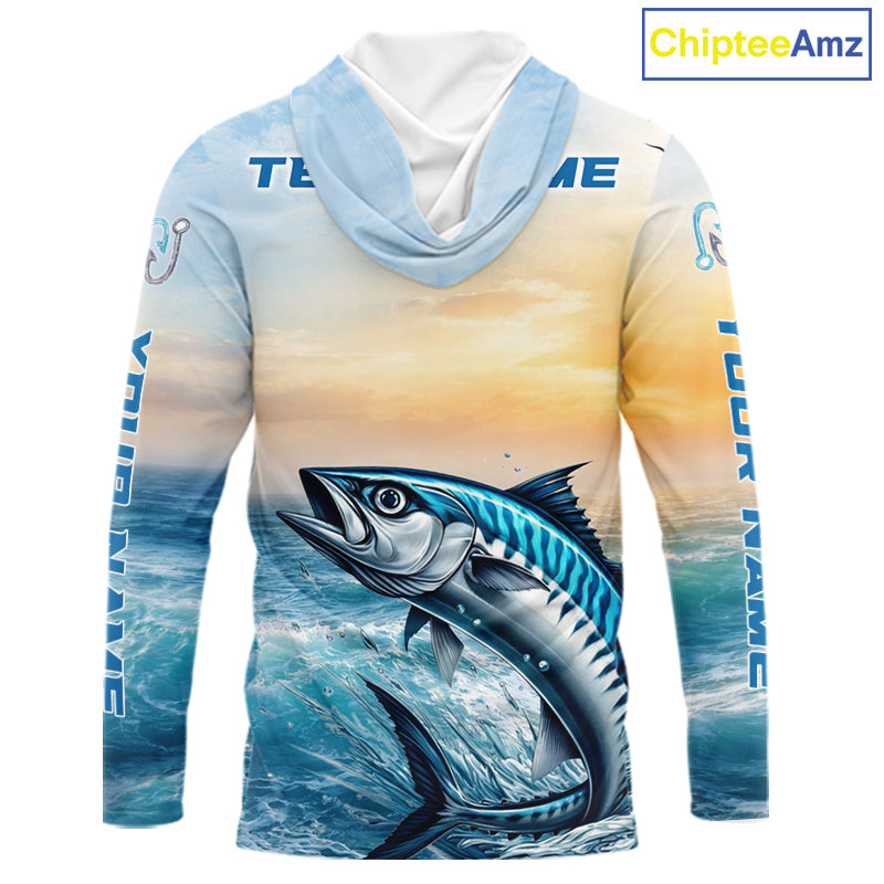 King Mackerel Fishing Sunset Custom Fishing Long Sleeve Hooded Shirt, Compass Offshore Fishing Apparel NBT586
