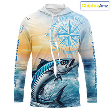 Load image into Gallery viewer, King Mackerel Fishing Sunset Custom Fishing Long Sleeve Hooded Shirt, Compass Offshore Fishing Apparel NBT586