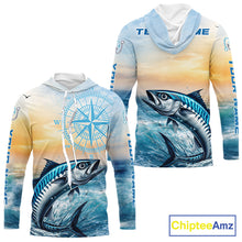 Load image into Gallery viewer, King Mackerel Fishing Sunset Custom Fishing Long Sleeve Hooded Shirt, Compass Offshore Fishing Apparel NBT586