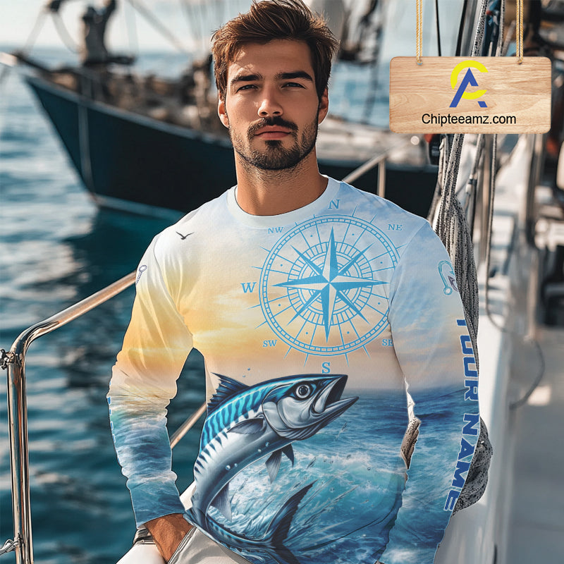King Mackerel Fishing Sunset Custom Fishing Long Sleeve Shirt, Compass Offshore Fishing Apparel NBT586