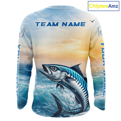 King Mackerel Fishing Sunset Custom Fishing Long Sleeve Shirt, Compass Offshore Fishing Apparel NBT586