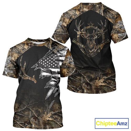 Whitetail Deer Hunting Shirts Personalized Black US Flag Camouflage, Best Gifts for Deer Hunters NBT275