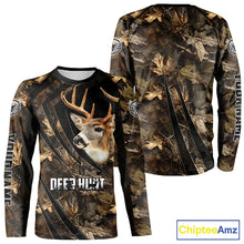 Load image into Gallery viewer, Personalized Whitetail Deer Hunting 3D All Over Printed Hoodie Brown Autumn Leaves Camo NBT276