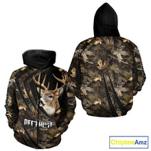 Load image into Gallery viewer, Personalized Whitetail Deer Hunting 3D All Over Printed Hoodie Brown Autumn Leaves Camo NBT276