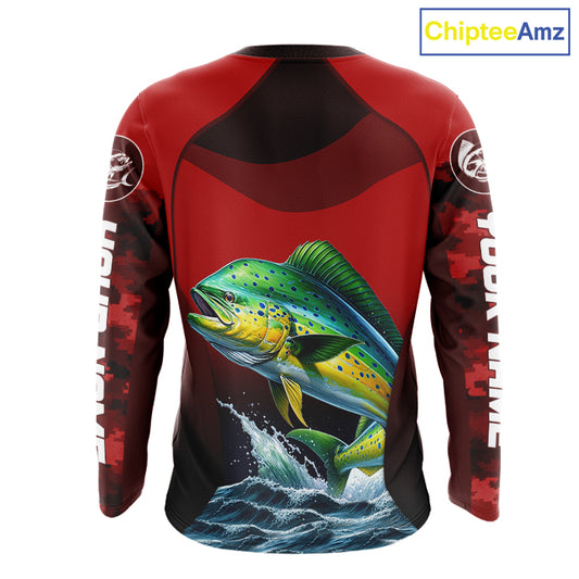 Custom Mahi Mahi Fishing Shirts For Team, Custom Saltwater Fishing Shirts|Red NBT467