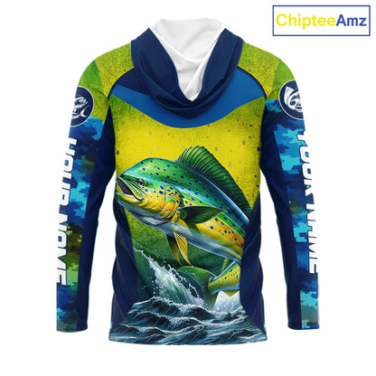 Custom Mahi Mahi Fishing Shirts For Team, Custom Saltwater Fishing Shirts|Blue NBT469
