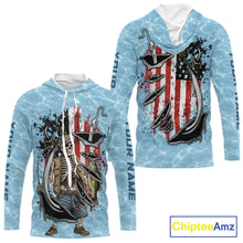 Load image into Gallery viewer, Custom Bass Fishing Long Sleeve Hooded American Flag Fish Reaper Fishing Shirts, Bass Fishing Jerseys NBT729