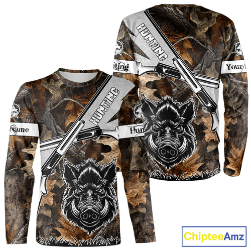 Wild Boar Hunting Rifle Vector 3D Printed Custom Name Shirts, Boar Hunting Clothing, Hunting Gifts NBT219