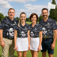Load image into Gallery viewer, Four people wearing matching golf-themed shirts on a golf course.