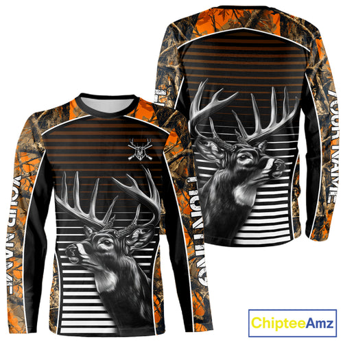 Custom Whitetail Deer Hunting Orange Camouflage with Buck Head 3D Printed Shirts, Hunting Gifts NBT226