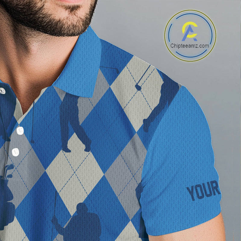 Blue Argyle Mens Golf Polo Shirts, Golf Shirts Custom Team Golf Polo For Men Team Golf Tops NBT489