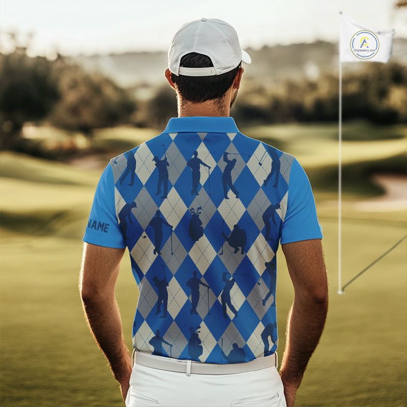 Blue Argyle Mens Golf Polo Shirts, Golf Shirts Custom Team Golf Polo For Men Team Golf Tops NBT489