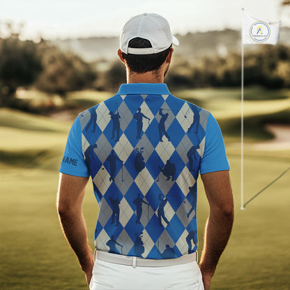 Blue Argyle Mens Golf Polo Shirts, Golf Shirts Custom Team Golf Polo For Men Team Golf Tops NBT489