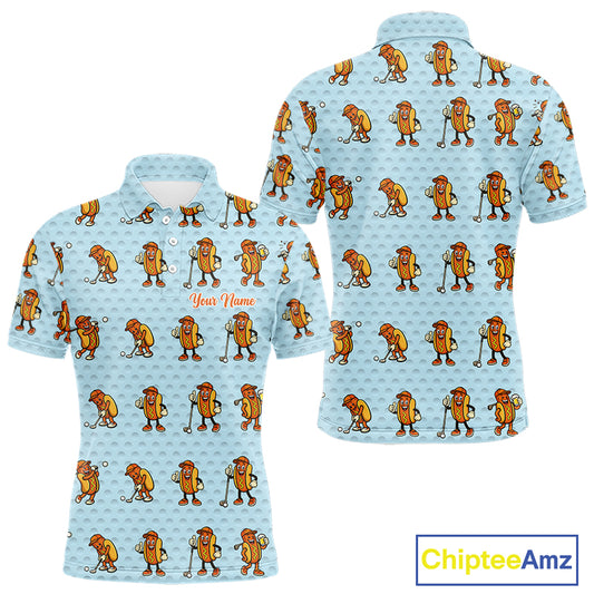 Funny Hotdog Mens Golf Polo Shirt, Custom Sausage Print Golf Polo, Golf Shirts For Team NBT492
