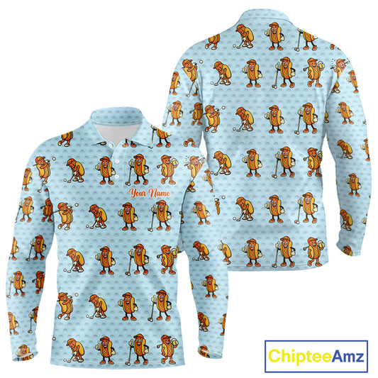 Funny Hotdog Mens Golf Polo Shirt, Custom Sausage Print Golf Polo, Golf Shirts For Team NBT492