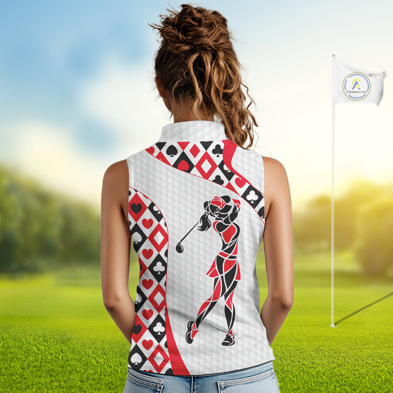 Personalized Poker Womens Sleeveless Golf Polo Shirt Custom Name Funny Golf Top For Team, Golfer Gift For Ladies NBT497