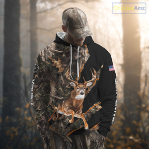 Whitetail Deer Hunting Brown Camo with Scope US Flag Shirts, Deer Hunting Clothes for Hunters NBT230