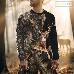 Whitetail Deer Hunting Brown Camo with Scope US Flag Shirts, Deer Hunting Clothes for Hunters NBT230