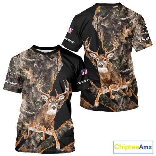 Whitetail Deer Hunting Brown Camo with Scope US Flag Shirts, Deer Hunting Clothes for Hunters NBT230