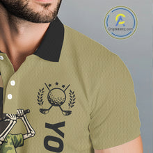 Load image into Gallery viewer, Funny Skull Golf Polo Shirts Green Camo Pattern Custom Name Skull Playing Golf Apparel NBT625