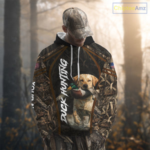 Waterfowl Duck Hunting Yellow Labrador Retriever Camo US Flag 3D Shirts, Duck Hunting Gifts NBT239